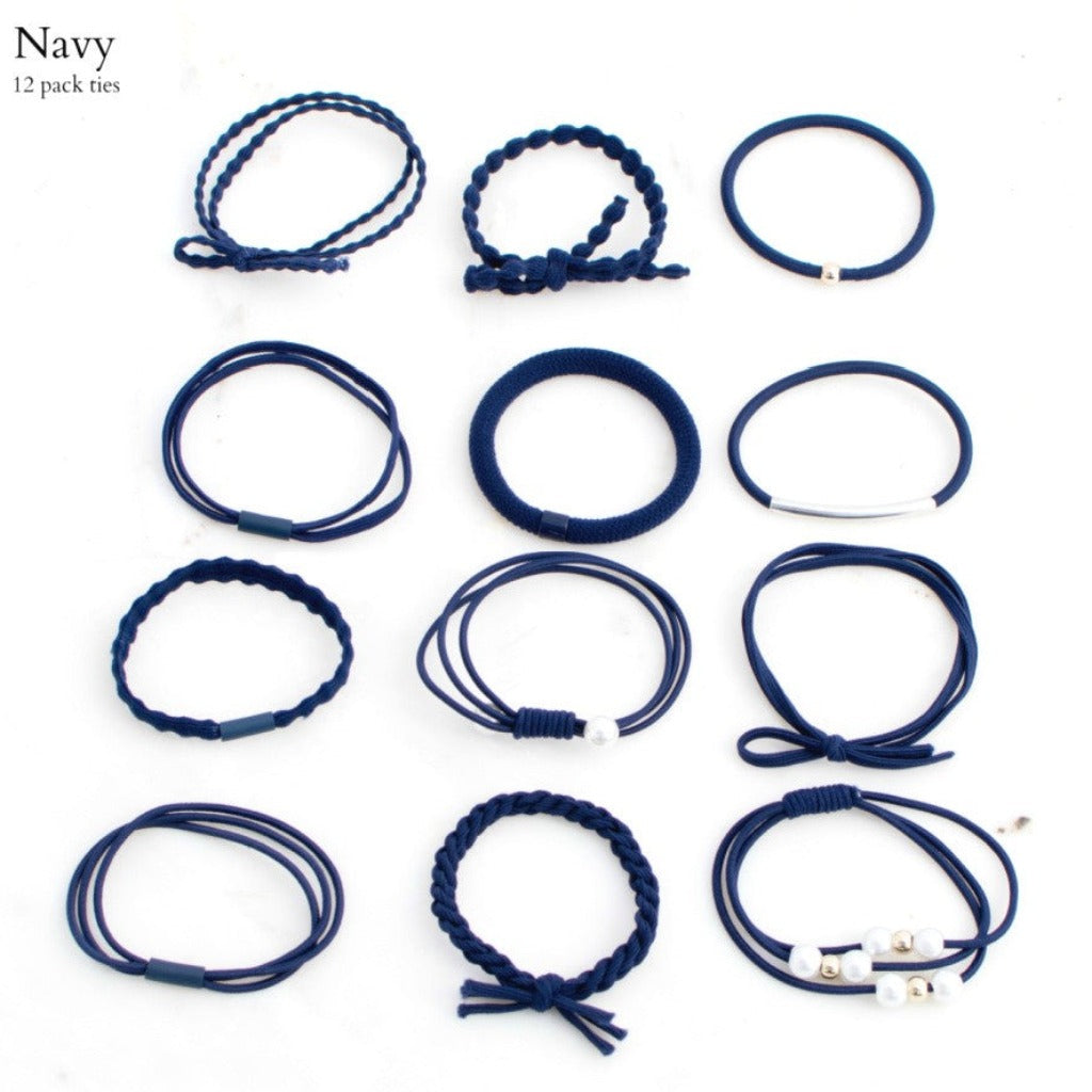 Navy Blue Hair Ties - 12 Pack